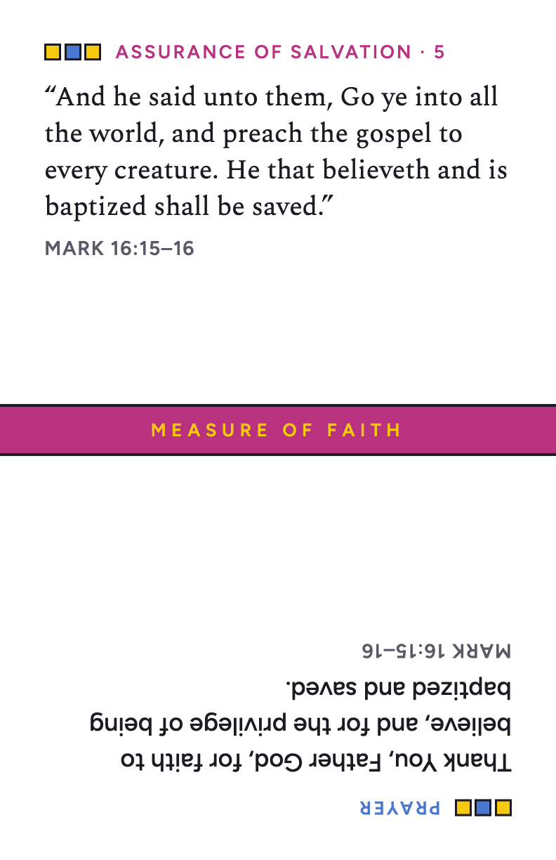 Card 5: Mark 16:15–16, with prayer